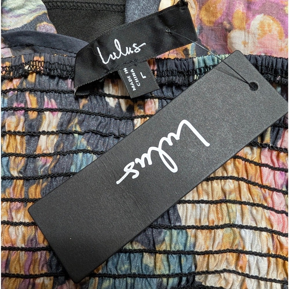 Lulus Adorable Tendencies Dark Grey Floral Puff Sleeve Midi Dress Size Large NWT - Picture 6 of 9